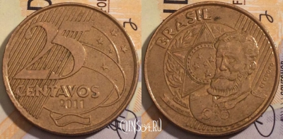 Бразилия 25 сентаво 2011 года, KM# 650, 186-135