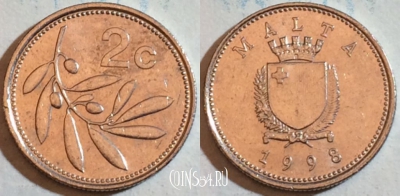 Мальта 2 цента 1998 года, KM# 94, 188-076