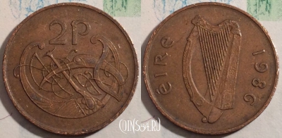 Ирландия 2 пенса 1986 года, KM# 21, 188-087