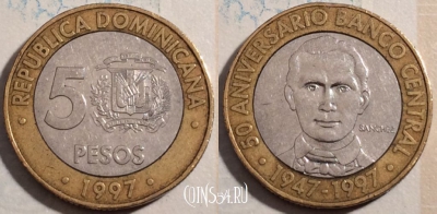 Доминикана 5 песо 1997 года, KM# 88, 188-110