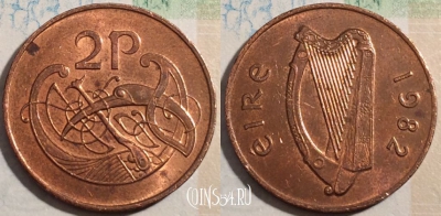 Ирландия 2 пенса 1982 года, KM# 21, 188-111