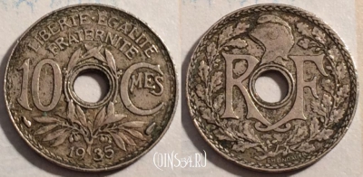 Франция 10 сантимов 1935 года, KM# 866a, 188-137