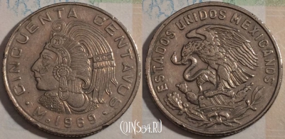Мексика 50 сентаво 1969 года, KM# 451, 189-007
