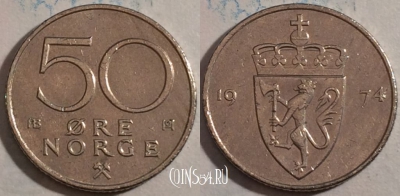 Норвегия 50 эре 1974 года, KM# 418, 189-014