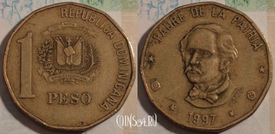 Доминикана 1 песо 1997 года, KM# 80.2, b100-023