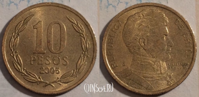 Чили 10 песо 2005 года, KM# 228, 189-019