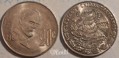 Мексика 20 сентаво 1980 года, KM# 442, 189-068