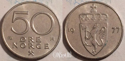 Норвегия 50 эре 1977 года, KM# 418,