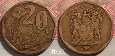 ЮАР 20 центов 1997 года, KM# 162, 190-058