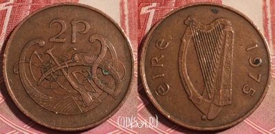 Ирландия 2 пенса 1975 года, KM# 21, 190-097