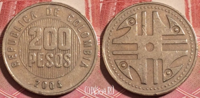 Колумбия 200 песо 2004 года, KM# 287, 190-104