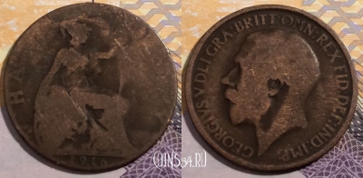 Великобритания 1/2 пенни 1916 года, KM# 809, 192-024