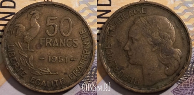 Франция 50 франков 1951 года, KM# 918,