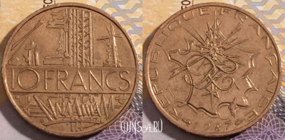 Франция 10 франков 1987 года, KM# 940, 192-105