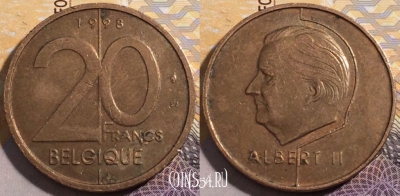 Бельгия 20 франков 1998 года, BELGIQUE, KM# 191, 194-023
