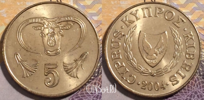 Кипр 5 центов 2004 года, KM# 55.3, 194-027