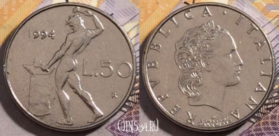 Италия 50 лир 1994 года, KM# 95.2, 194-032