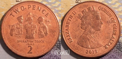 Гибралтар 2 пенса 2013 года, KM# 1100, 194-054
