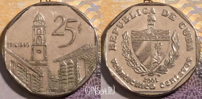 Куба 25 сентаво 2001 года, KM# 577, 194-061
