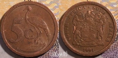 ЮАР 5 центов 1991 года, KM# 134, 194-078