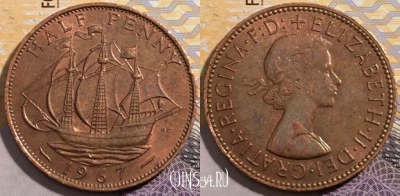 Великобритания 1/2 пенни 1967 года, KM 896, 194-104