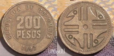 Колумбия 200 песо 1997 года, KM# 287, 194-142