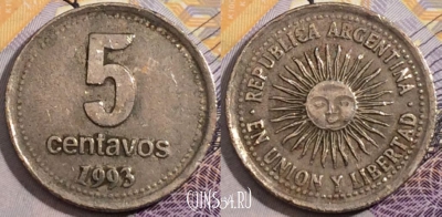 Аргентина 5 сентаво 1993 года, KM# 109a, 196-009
