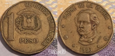 Доминикана 1 песо 1993 года, KM# 80.2, 196-026