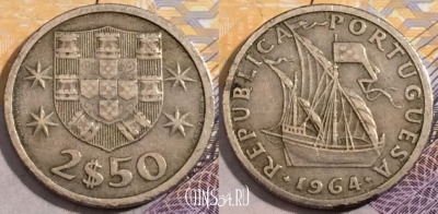 Португалия 2,5 эскудо 1964 года, KM# 590, 196-034