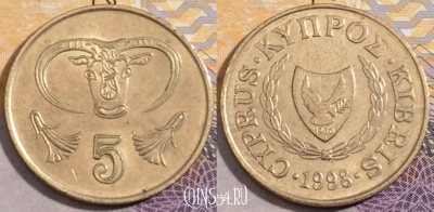 Кипр 5 центов 1998 года, KM# 55.3, a102-069