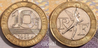 Франция 10 франков 1989 года, KM# 964, 196-071
