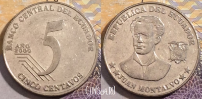 Эквадор 5 сентаво 2000 года, KM# 105, 196-106