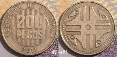 Колумбия 200 песо 2011 года, KM# 287, 196-111