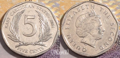 Восточные Карибы 5 центов 2004 года, KM# 36, 196-123