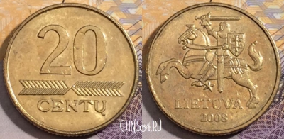 Литва 20 центов 2008 года, 	KM# 107, 196-143