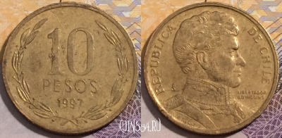 Чили 10 песо 1997 года, KM# 228, 197-009