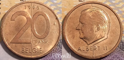Бельгия 20 франков 1996 года, BELGIE, KM# 192, 197-030