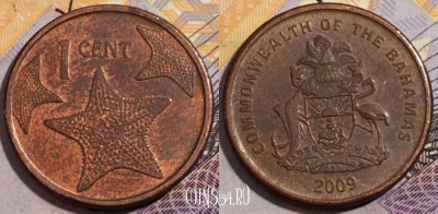 Багамы 1 цент 2009 года, KM# 218.2, 197-105