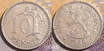 Финляндия 10 пенни 1988 года, KM# 46a, 197-122