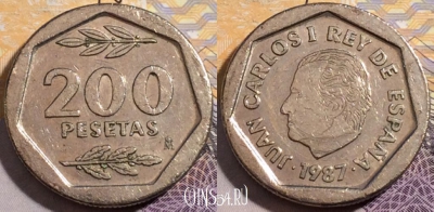 Испания 200 песет 1987 года, KM# 829, 197-125