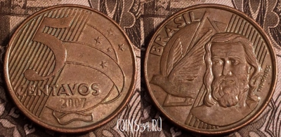 Бразилия 5 сентаво 2007 года, KM# 648, 65-058b