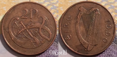 Ирландия 2 пенса 1990 года, KM# 21a, 201-028