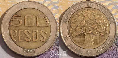 Колумбия 500 песо 2003 года, KM# 286, 201-048