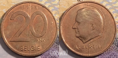 Бельгия 20 франков 1998 года, BELGIE, KM# 192,