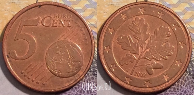 Германия 5 центов 2002 года J, KM# 209,