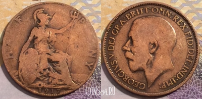 Великобритания 1/2 пенни 1917 года, KM# 809, 201-135