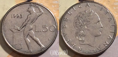 Италия 50 лир 1993 года, KM# 95.2, 203-017