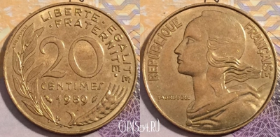 Франция 20 сантимов 1989 года, KM# 930, 203-061