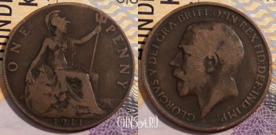 Великобритания 1 пенни 1911 года, KM# 810, 203-082