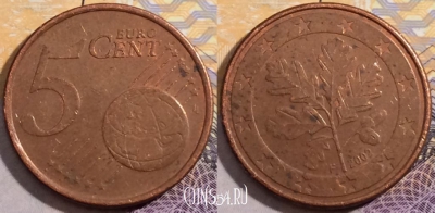 Германия 5 центов 2002 года F, KM# 209, 203-097